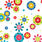 Button daisy flower toss white multicolour teal pink red blue lime green novelty quilting cotton sewing gifts patchwork projects