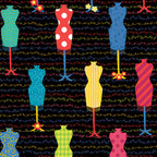 Colourful dress form mannequin toss black multicolour novelty quilting fabric sewing themed quilts fashion lover gifts patchwork projects