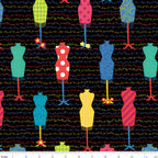 Colourful dress form mannequin toss black multicolour novelty quilting fabric sewing themed quilts fashion lover gifts patchwork projects