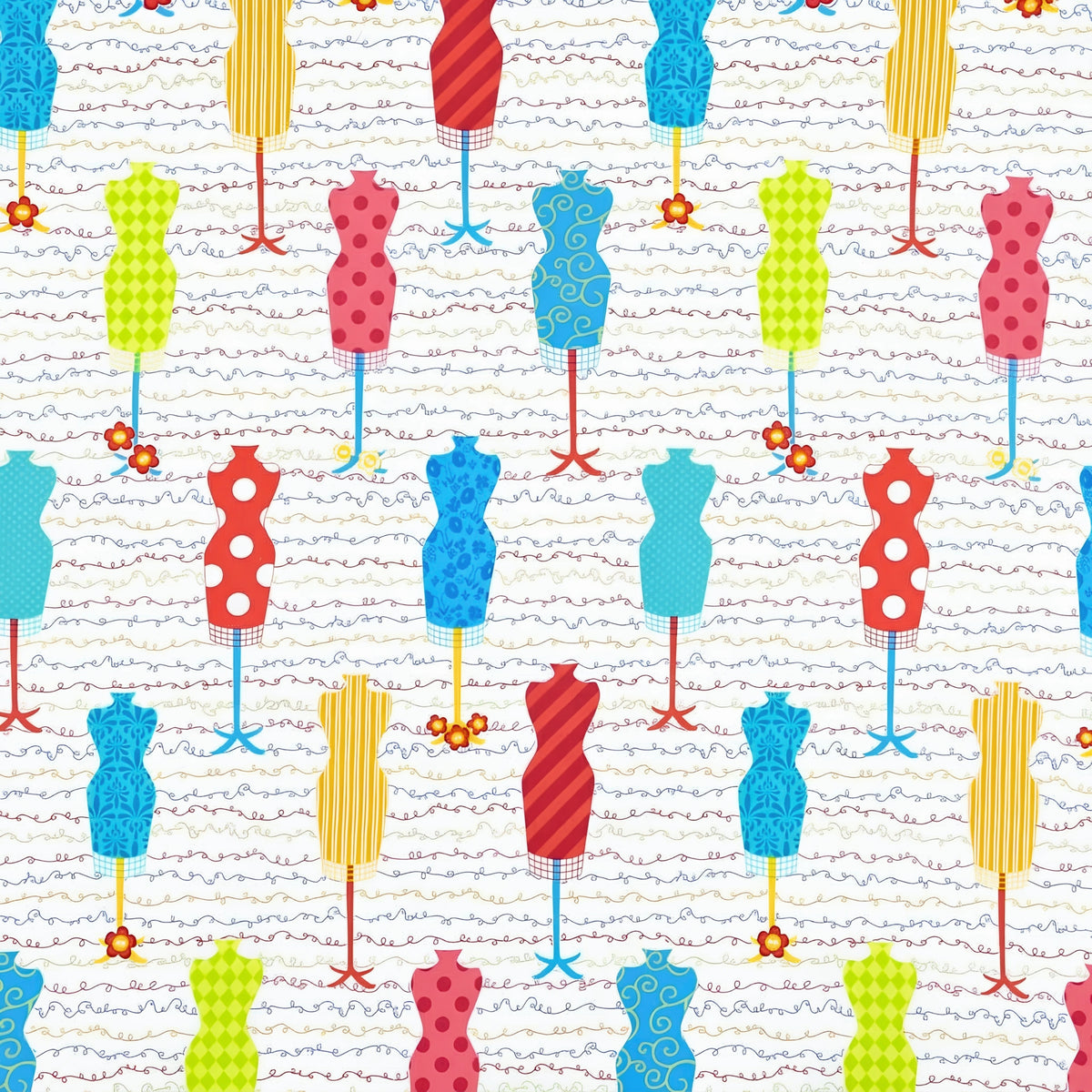 Colourful dress form mannequin toss white multicolour novelty quilting fabric sewing themed quilts fashion lover gifts patchwork projects