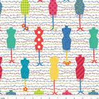 Colourful dress form mannequin toss white multicolour novelty quilting fabric sewing themed quilts fashion lover gifts patchwork projects