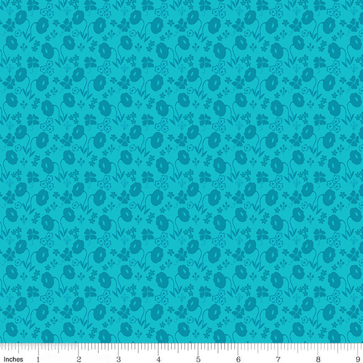 Tone-on-tone turquoise tonal floral blender poppies clover scattered flowers quilting cotton backgrounds sashing borders patchwork projects