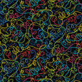 Multicolour looping thread swirl black novelty quilting fabric yellow lime teal pink red sewing themed quilts sewist gifts patchwork projects