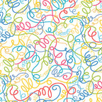 Multicolour looping thread swirl white novelty quilting fabric yellow lime teal pink red sewing themed quilts sewist gifts patchwork projects
