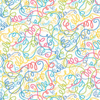 Multicolour looping thread swirl white novelty quilting fabric yellow lime teal pink red sewing themed quilts sewist gifts patchwork projects