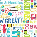 Sewing machines scissors dress forms thread spools buttons fabric swatches white novelty sewing words quilting cotton tote bags wall hangings sewist gifts