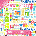 Sewing machines scissors dress forms thread spools buttons fabric swatches white novelty sewing words quilting cotton tote bags wall hangings sewist gifts
