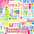 Sewing machines scissors dress forms thread spools buttons fabric swatches white novelty sewing words quilting cotton tote bags wall hangings sewist gifts