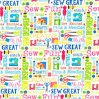 Sewing machines scissors dress forms thread spools buttons fabric swatches white novelty sewing words quilting cotton tote bags wall hangings sewist gifts