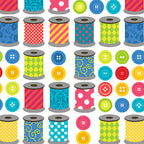 Colourful patterned thread spools bright buttons rows white novelty sewing quilting cotton sewist gifts tote bags pouches