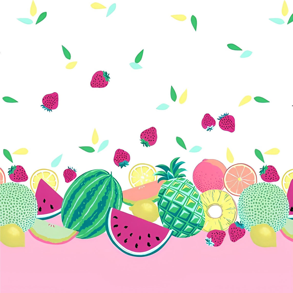 Tropical fruit double border quilting fabric watermelon pineapple strawberry lemon white pink girls quilts summer sewing