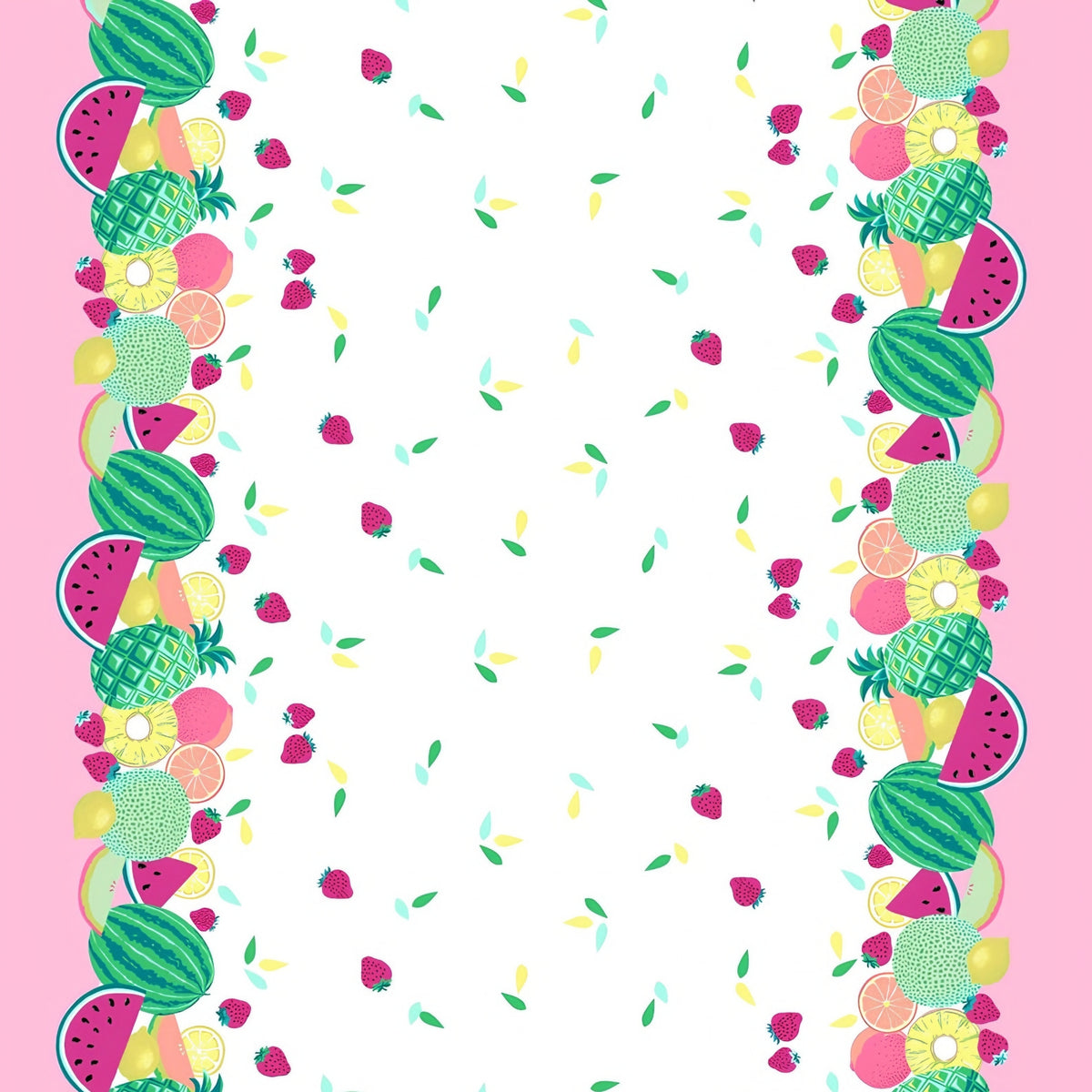 Tropical fruit double border quilting fabric watermelon pineapple strawberry lemon white pink girls quilts summer sewing