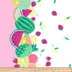Tropical fruit double border quilting fabric watermelon pineapple strawberry lemon white pink girls quilts summer sewing