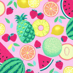 Tropical fruit toss print caribe pink watermelon pineapple strawberry lemon quilting fabric girls quilts kids summer sewing