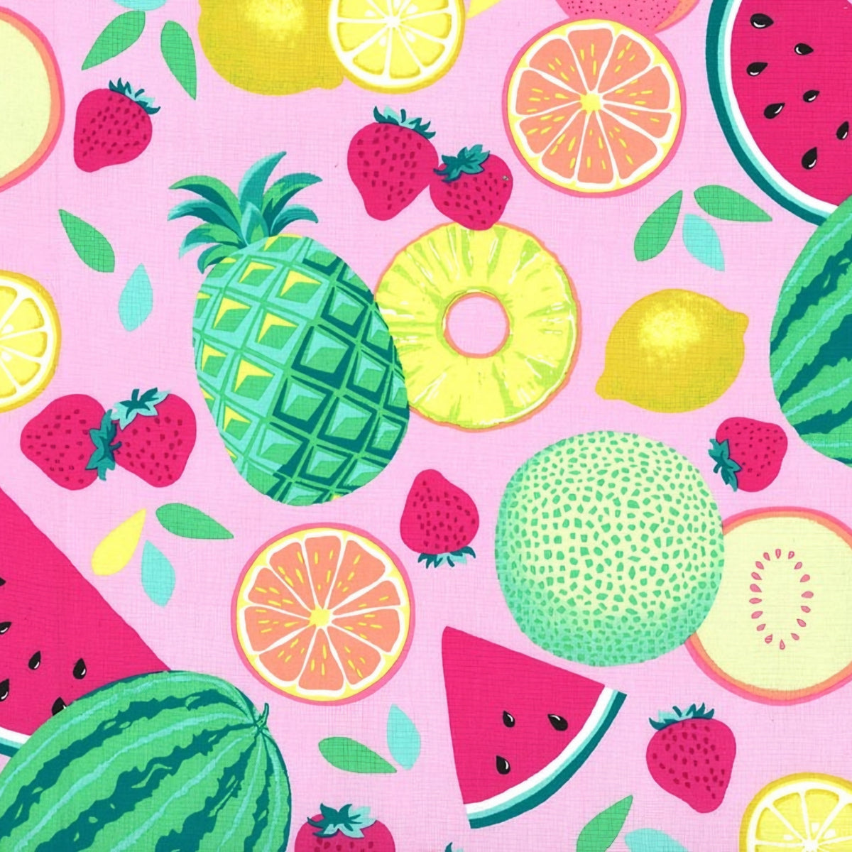 Tropical fruit toss print caribe pink watermelon pineapple strawberry lemon quilting fabric girls quilts kids summer sewing