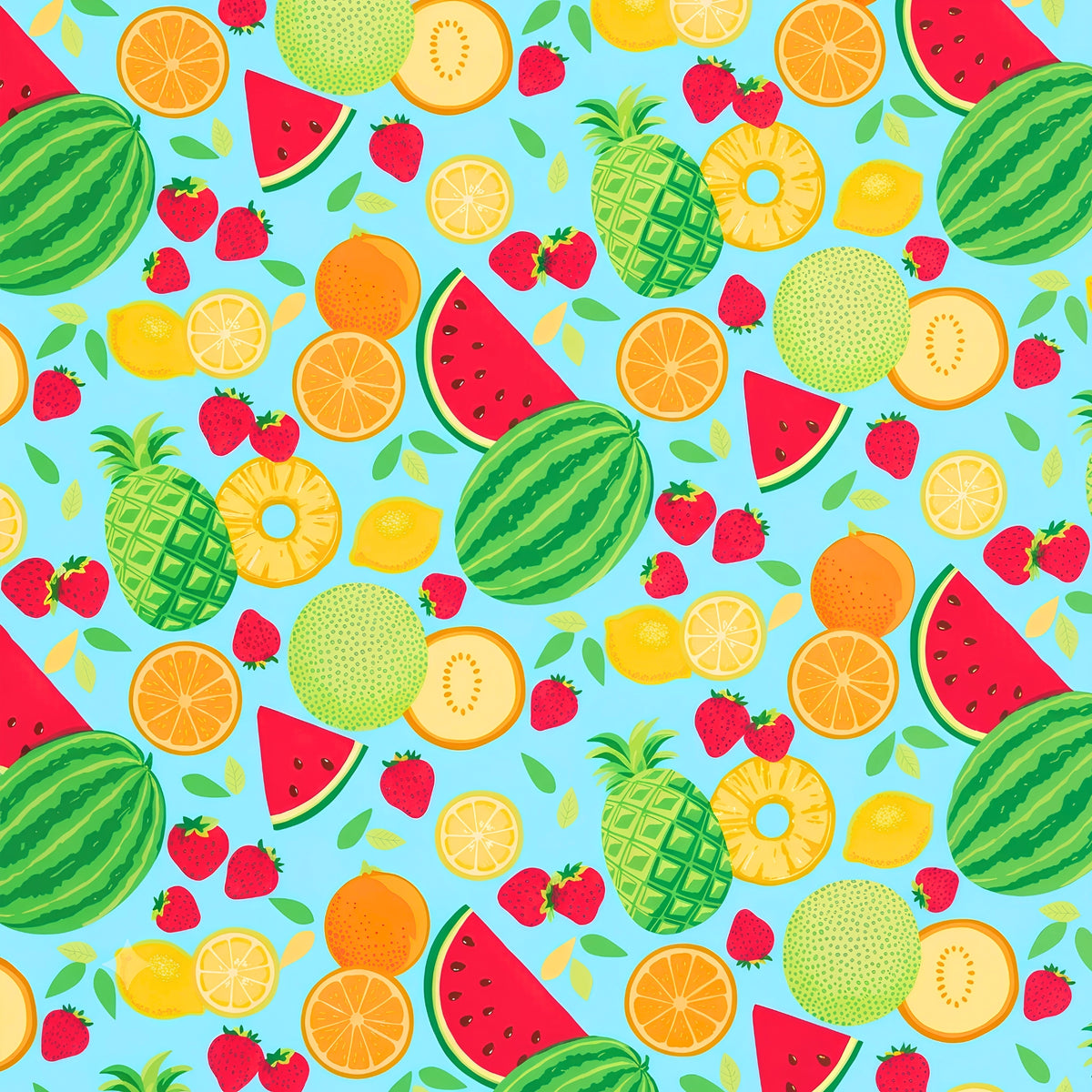 Tropical fruit toss print aqua watermelon pineapple strawberry lemon orange quilting fabric girls quilts kids summer sewing