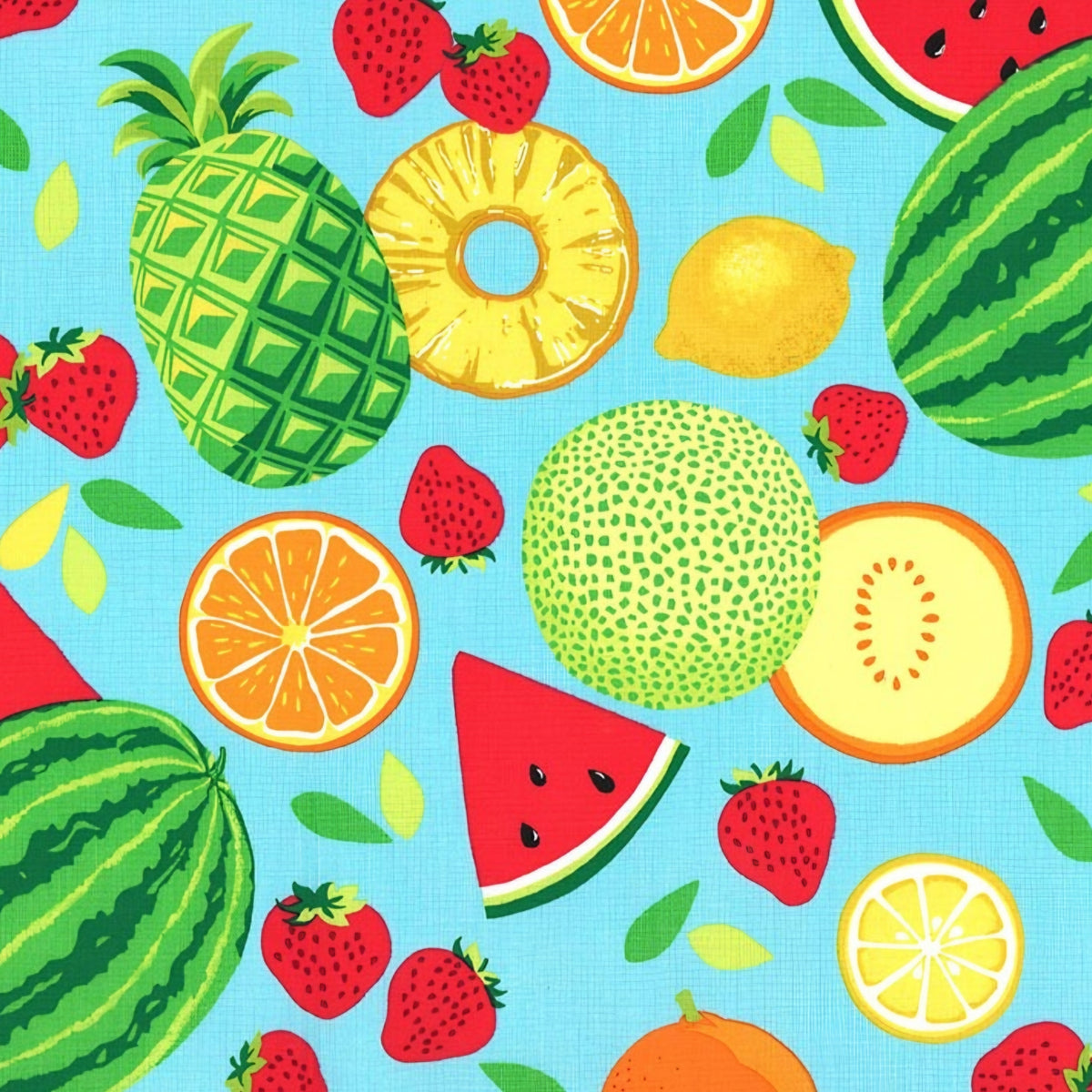 Tropical fruit toss print aqua watermelon pineapple strawberry lemon orange quilting fabric girls quilts kids summer sewing