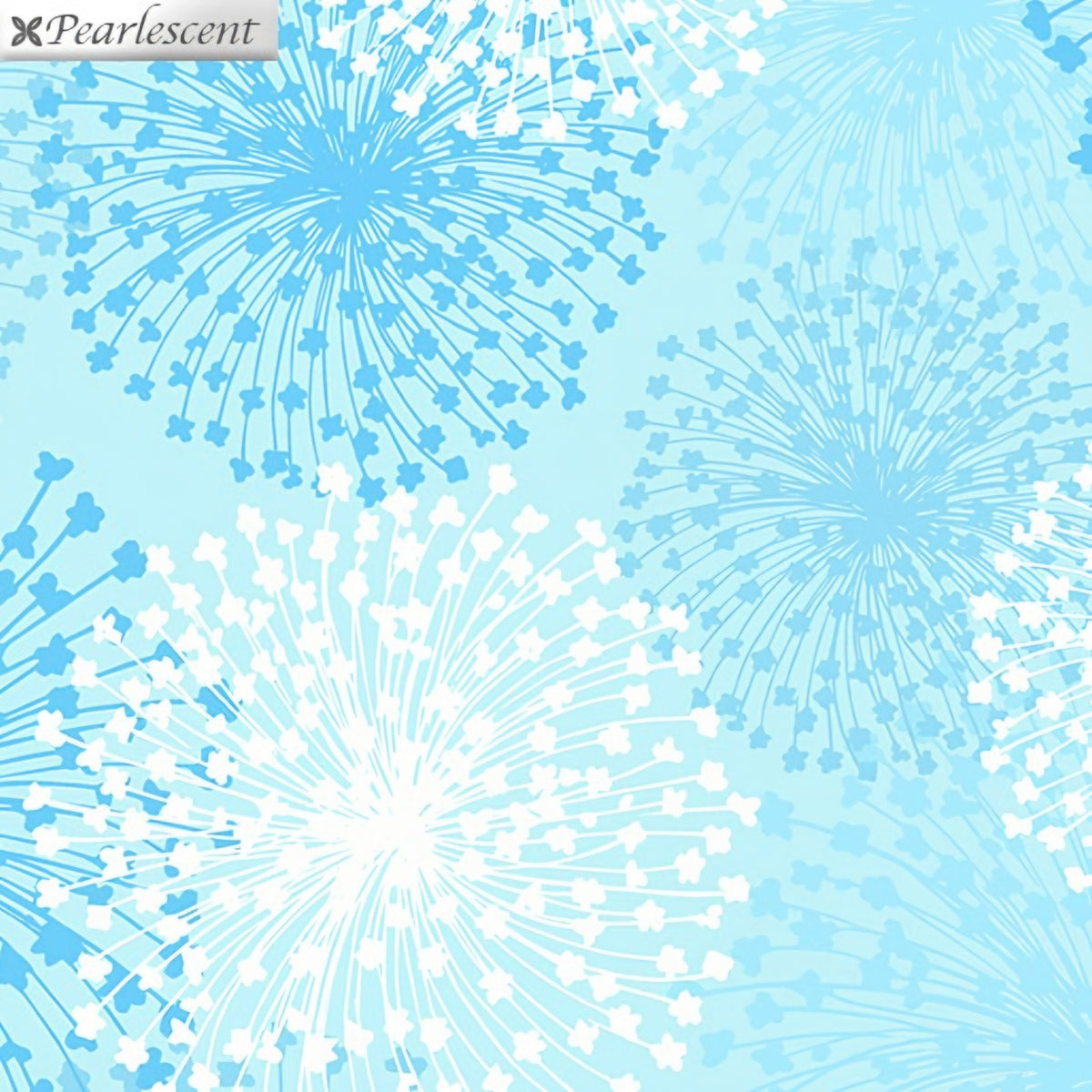 Pearlescent white turquoise dandelion seed heads aqua background fabric for elegant quilts cushion covers tote bags jacket linings and vests