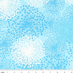 Pearlescent white turquoise dandelion seed heads aqua background fabric for elegant quilts cushion covers tote bags jacket linings and vests