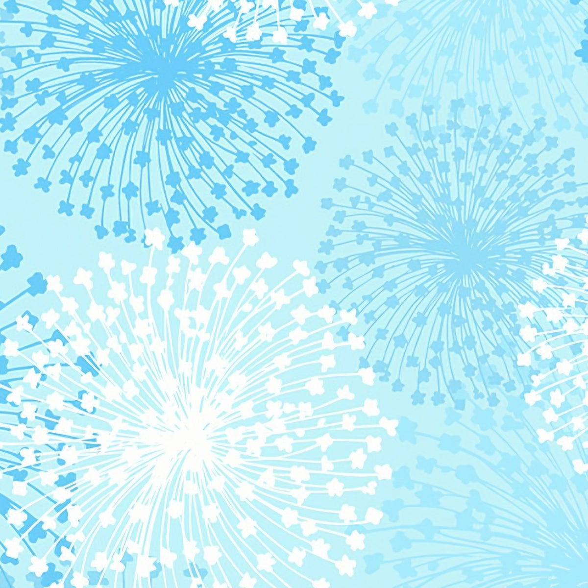 Pearlescent white turquoise dandelion seed heads aqua background fabric for elegant quilts cushion covers tote bags jacket linings and vests