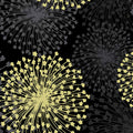 Pearlescent gold dandelion seed heads grey shadows black background fabric for elegant quilts cushion covers tote bags jacket linings and vests