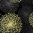 Pearlescent gold dandelion seed heads grey shadows black background fabric for elegant quilts cushion covers tote bags jacket linings and vests