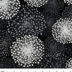 Pearlescent silver dandelion seed heads grey shadows black background fabric for elegant quilts cushion covers tote bags jacket linings and vests