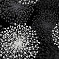 Pearlescent silver dandelion seed heads grey shadows black background fabric for elegant quilts cushion covers tote bags jacket linings and vests