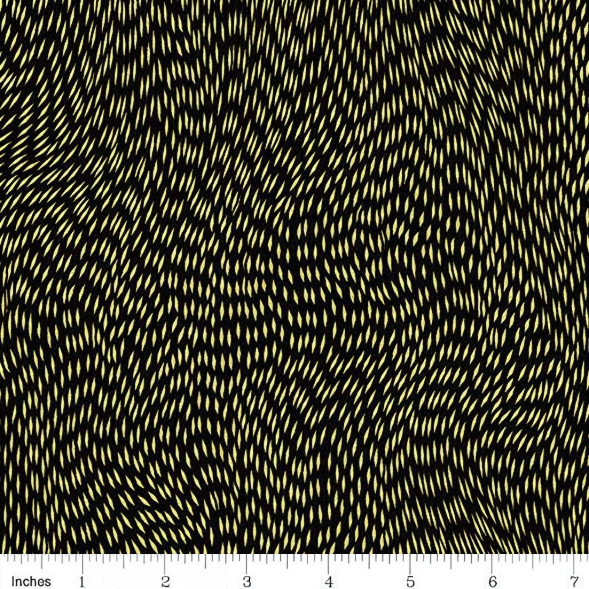 Pearlescent gold swirling dash pattern black blender fabric for cushion covers pouches makeup bags scrunchies and jacket linings