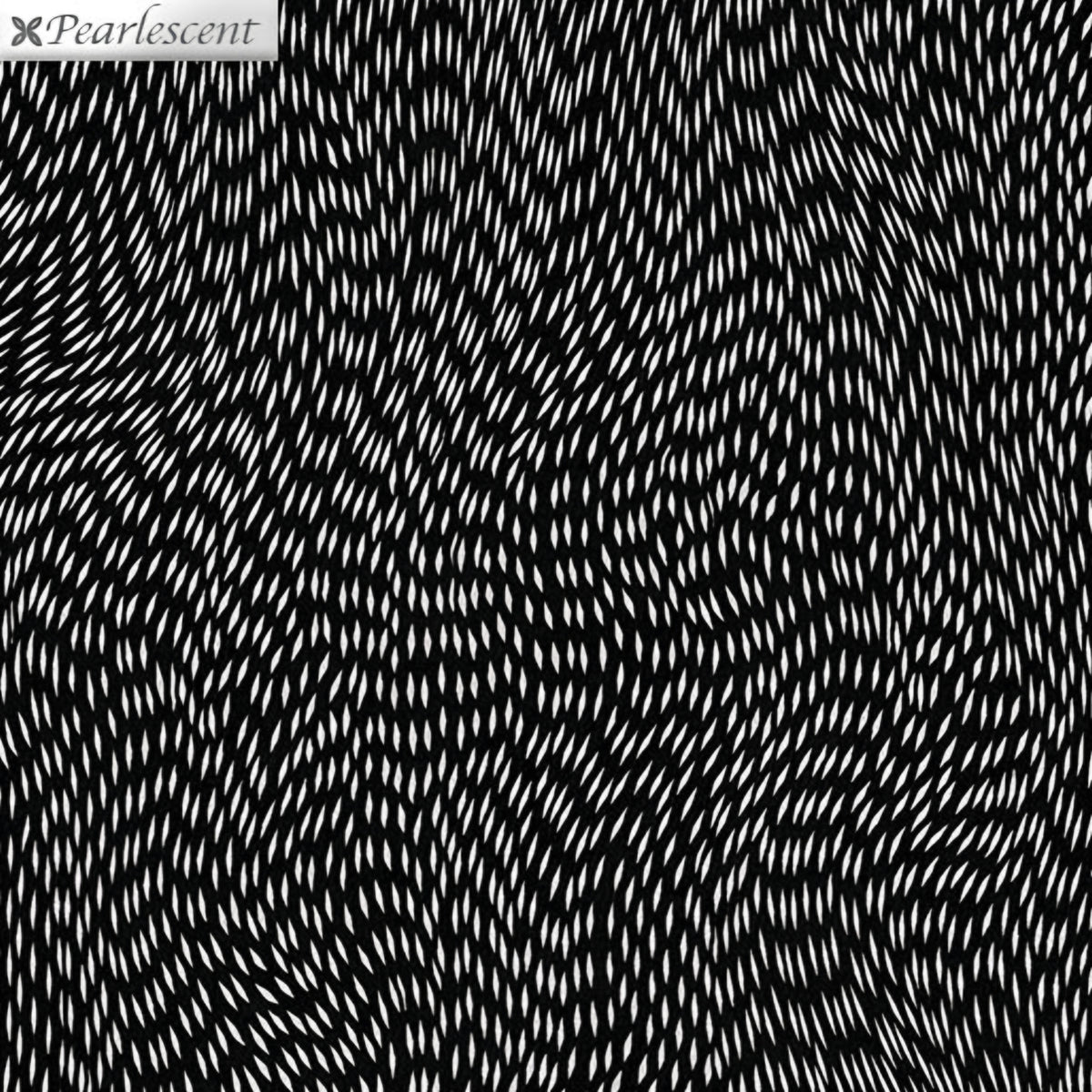 Pearlescent silver swirling dash pattern black blender fabric for cushion covers pouches makeup bags scrunchies and jacket linings