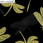 Pearlescent gold dragonfly lace wings black shadow fabric for elegant quilts cushion covers table runners and tote bags