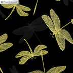 Pearlescent gold dragonfly lace wings black shadow fabric for elegant quilts cushion covers table runners and tote bags