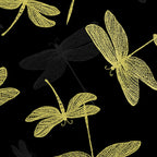Pearlescent gold dragonfly lace wings black shadow fabric for elegant quilts cushion covers table runners and tote bags
