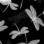 Pearlescent silver dragonfly lace wings black shadow fabric for elegant quilts cushion covers table runners and tote bags