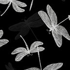 Pearlescent silver dragonfly lace wings black shadow fabric for elegant quilts cushion covers table runners and tote bags