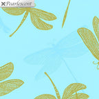 Pearlescent gold dragonfly lace wings turquoise blue shadow fabric for elegant quilts cushion covers table runners and tote bags
