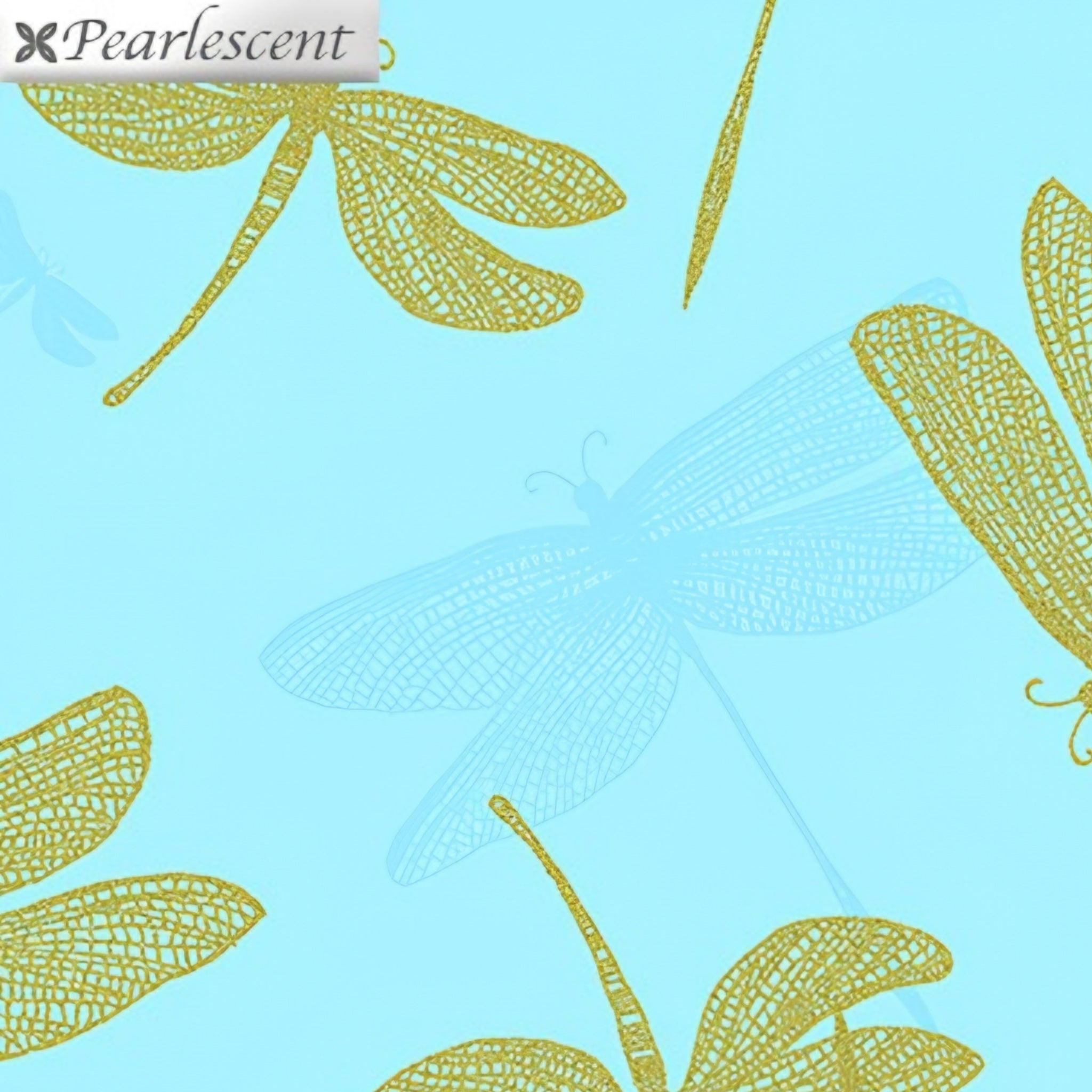 Pearlescent gold dragonfly lace wings turquoise blue shadow fabric for elegant quilts cushion covers table runners and tote bags