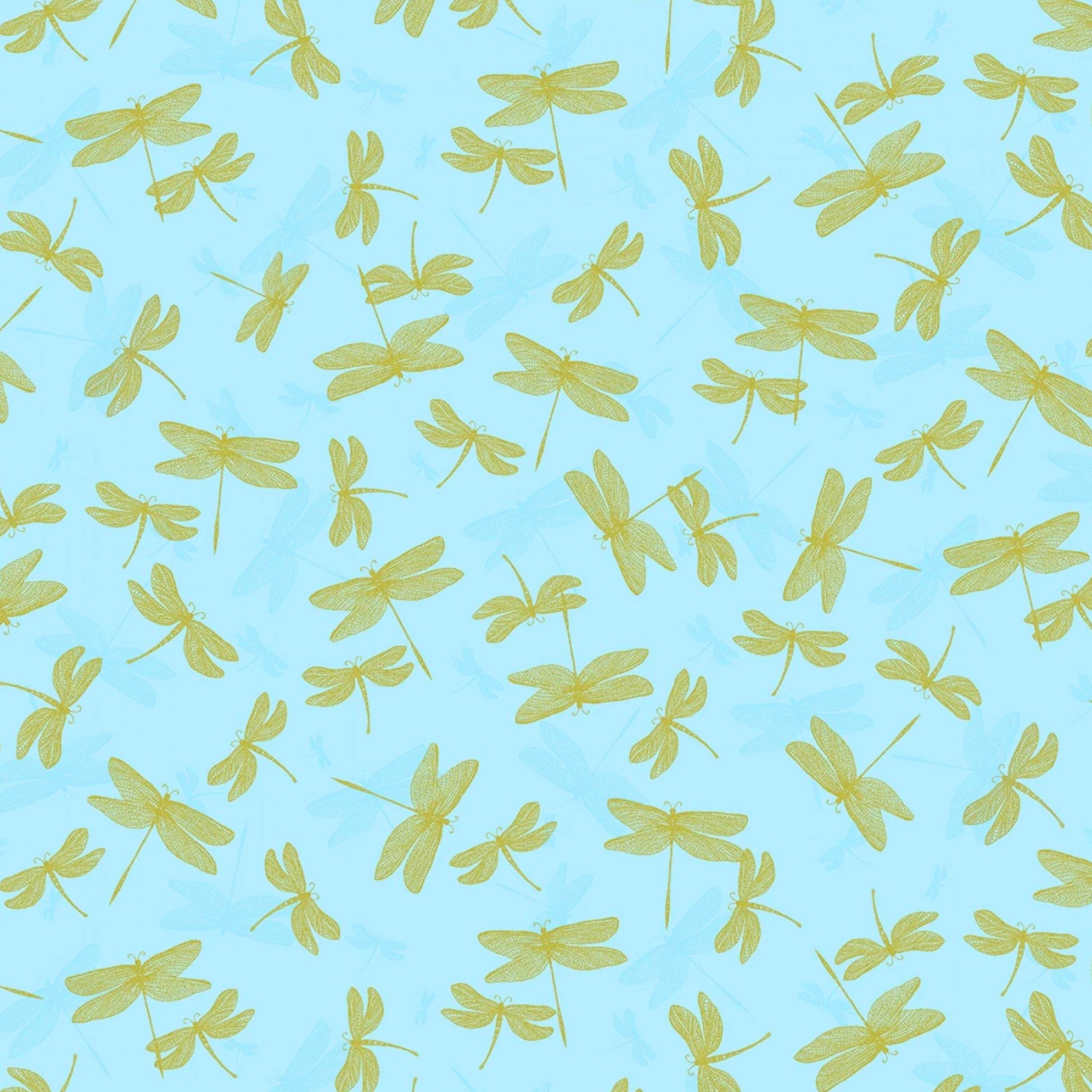Pearlescent gold dragonfly lace wings turquoise blue shadow fabric for elegant quilts cushion covers table runners and tote bags