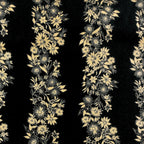 Pearlescent gold floral stripe daisies sunflowers black background fabric for quilt borders sashing cushion covers tote bags jacket linings and vests
