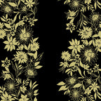 Pearlescent gold floral stripe daisies sunflowers black background fabric for quilt borders sashing cushion covers tote bags jacket linings and vests