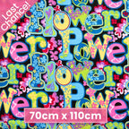 Retro flower power love peace black pink blue yellow fabric for 60s themed quilts bags patchwork sewing projects