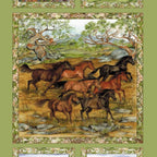 Snowy River horses panel Australian high country framed scenes green background fabric for cushion covers wall hangings quilting projects