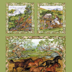 Snowy River horses panel Australian high country framed scenes green background fabric for cushion covers wall hangings sewing projects