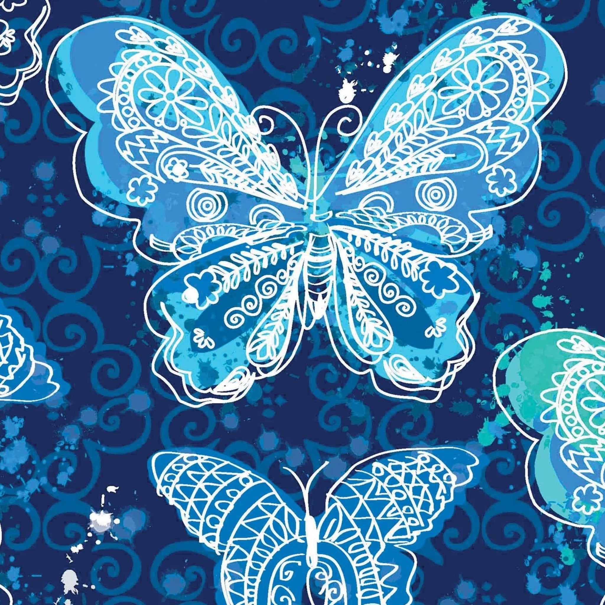 Lace butterfly print blue turquoise navy fabric for girls quilts kids novelty patchwork sewing projects