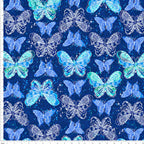 Lace butterfly print blue turquoise navy fabric for girls quilts kids novelty patchwork sewing projects