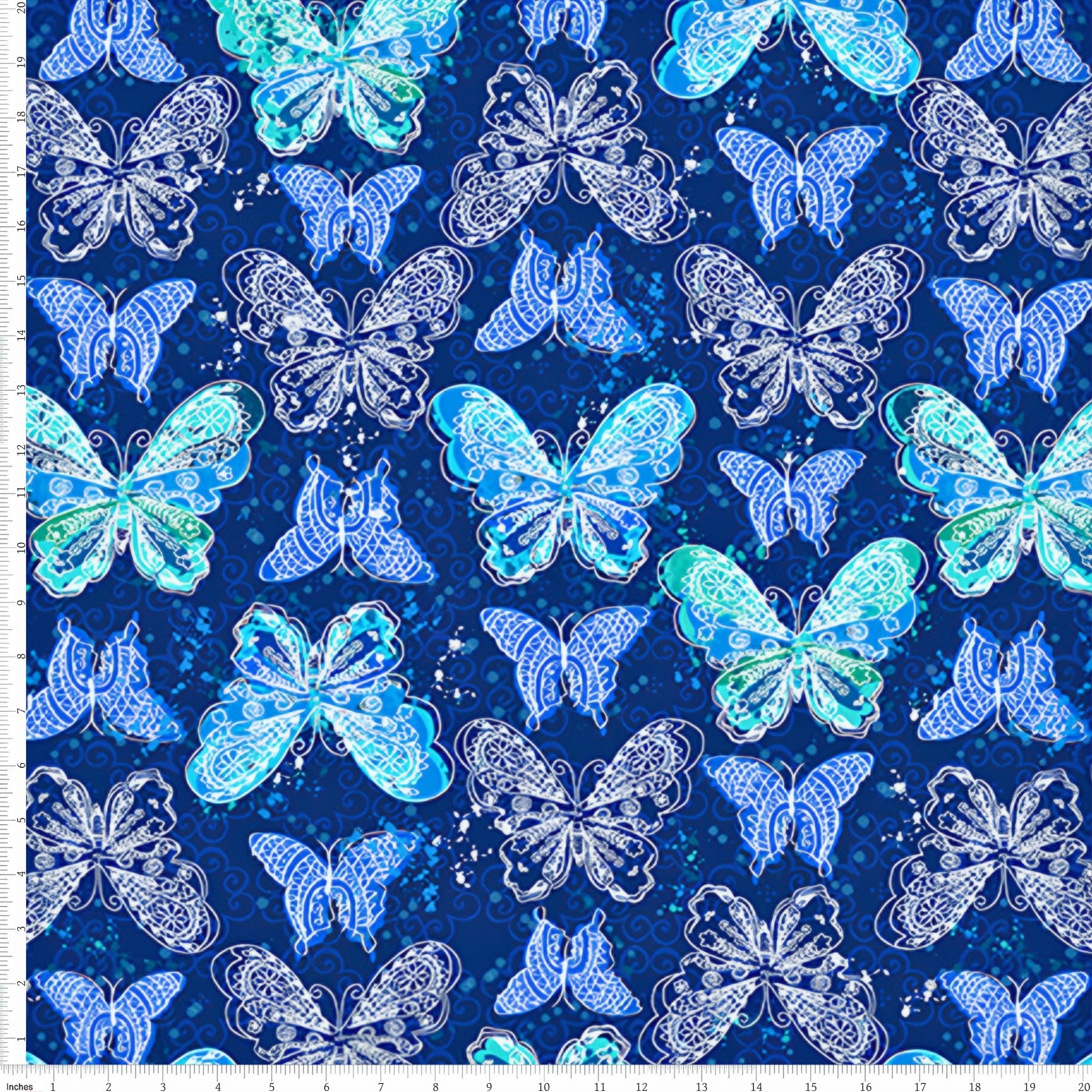 Lace butterfly print blue turquoise navy fabric for girls quilts kids novelty patchwork sewing projects