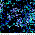 Confetti leaf sprig scatter turquoise blue green lilac black blender fabric for quilt backgrounds sashing patchwork projects