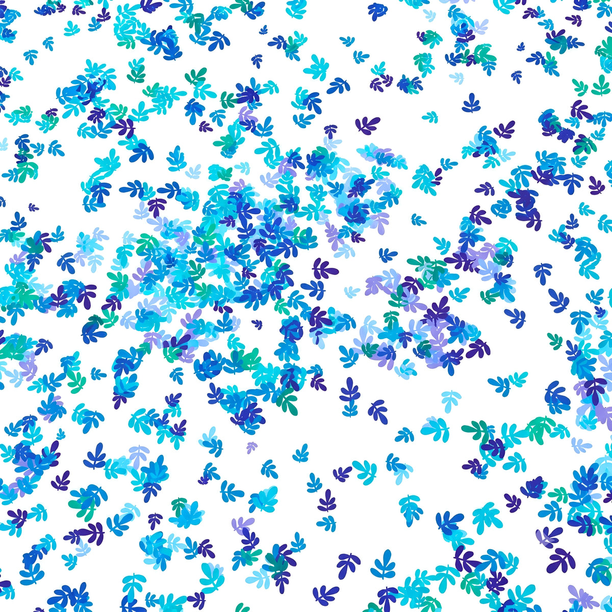 Confetti leaf sprig scatter turquoise blue green lilac white blender fabric for quilt backgrounds sashing patchwork projects