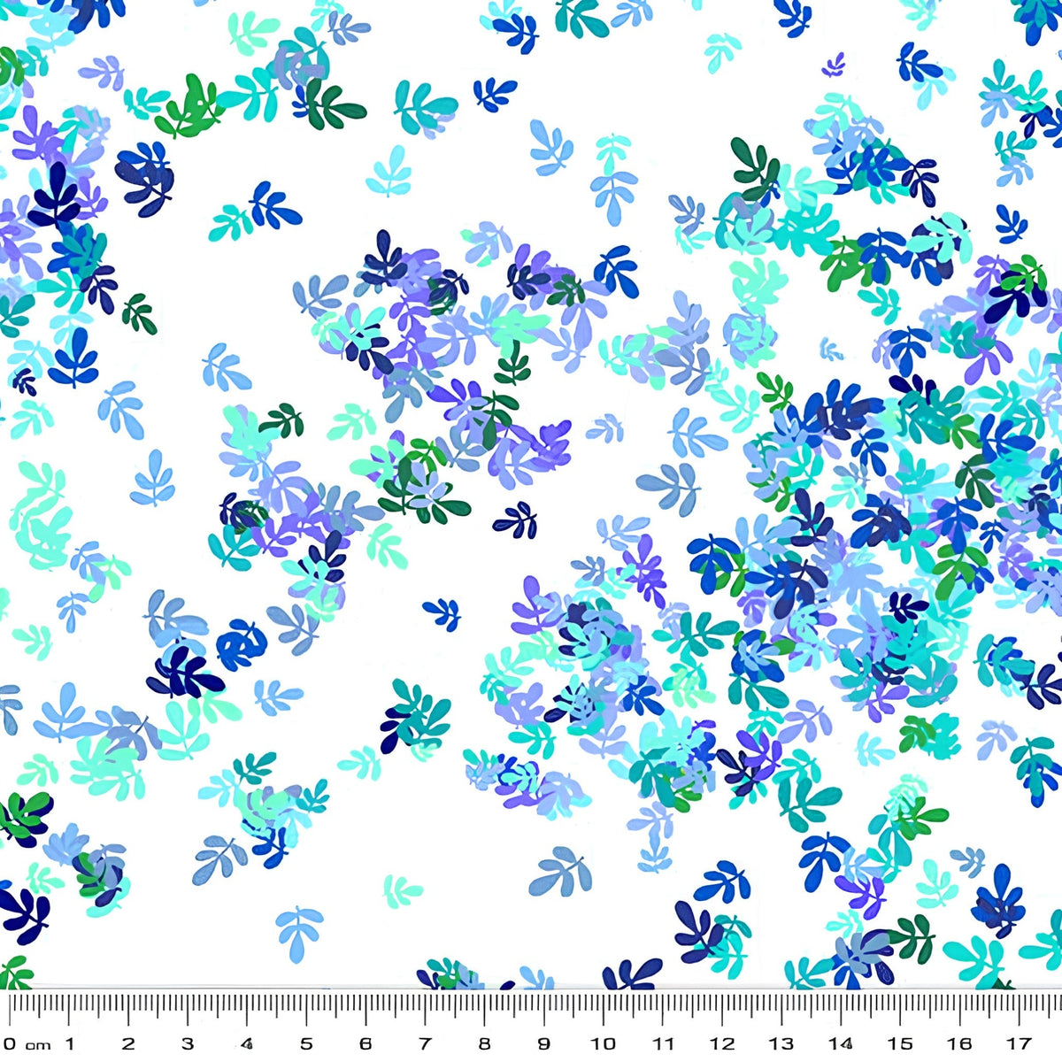 Confetti leaf sprig scatter turquoise blue green lilac white blender fabric for quilt backgrounds sashing patchwork projects