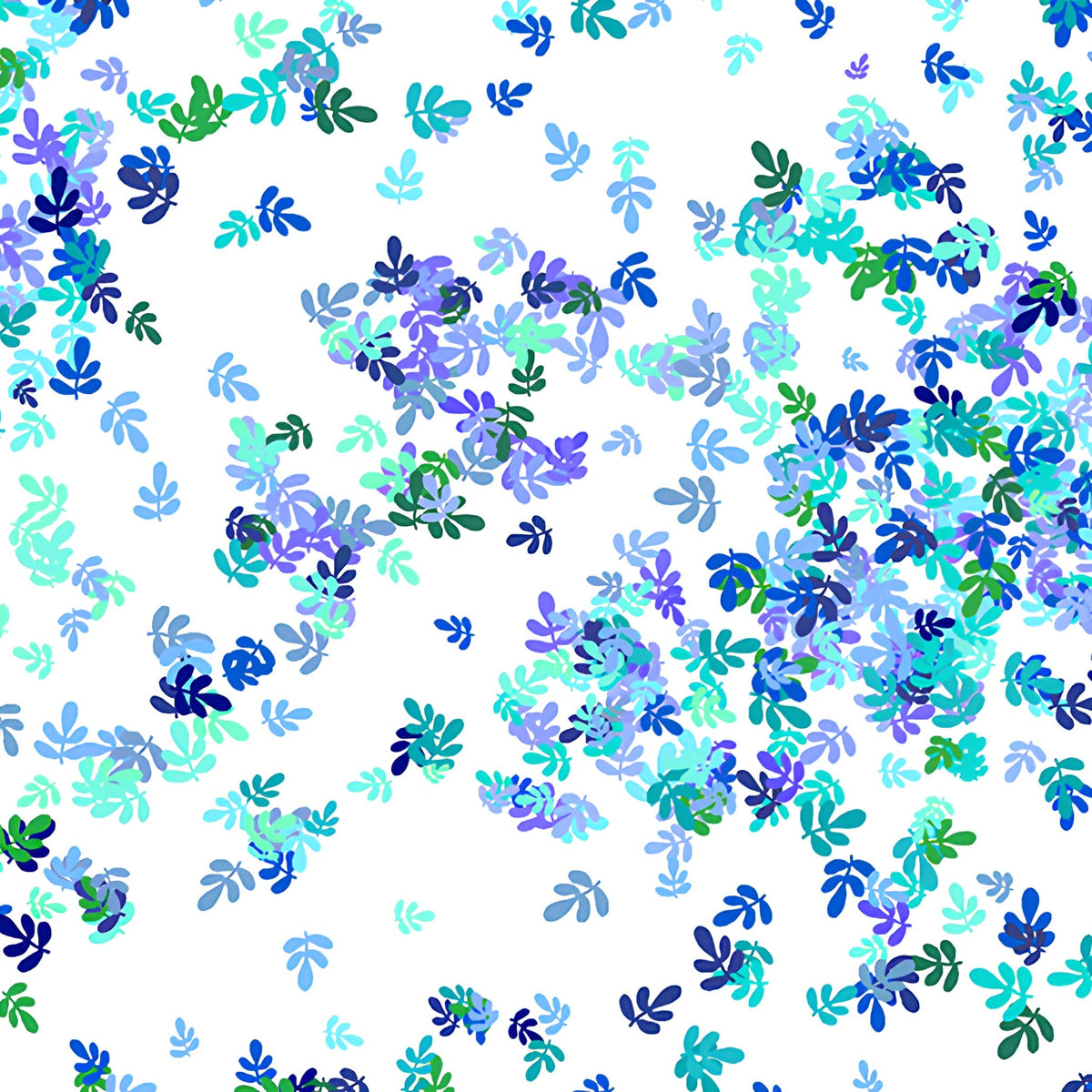 Confetti leaf sprig scatter turquoise blue green lilac white blender fabric for quilt backgrounds sashing patchwork projects